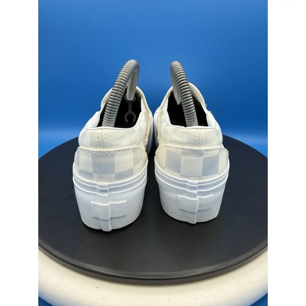 Vans Classic Slip On Stackform Checkerboard Women 6.5 White Ivory Platform Shoes